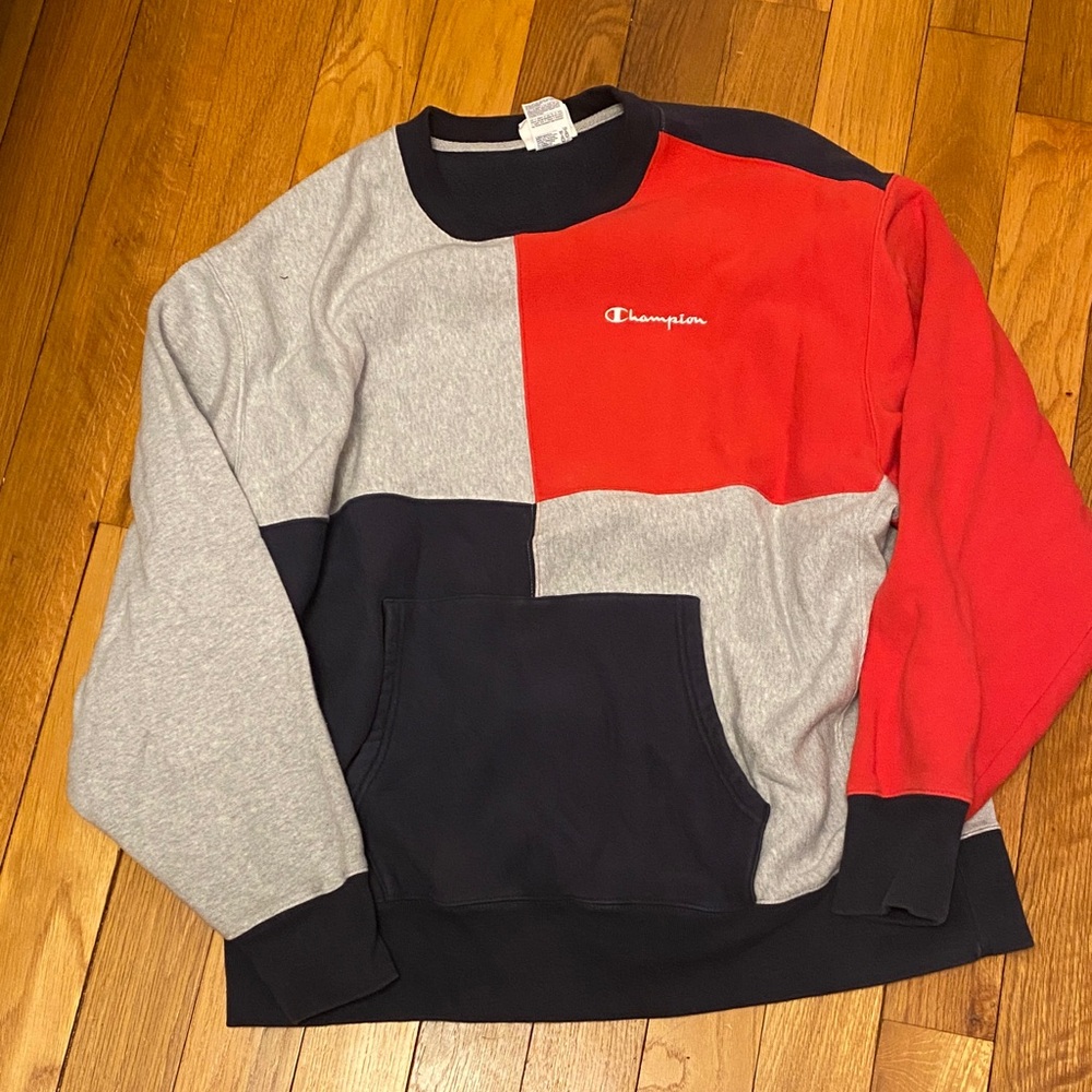 Champion Men's Crewneck Sweater - Red, Gray, and Black